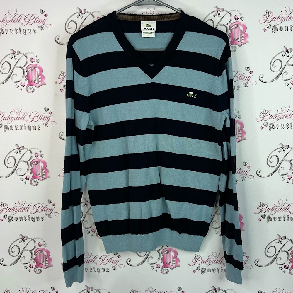 Lacoste V-Neck Sweater striped stripes long sleeve preppy cute
